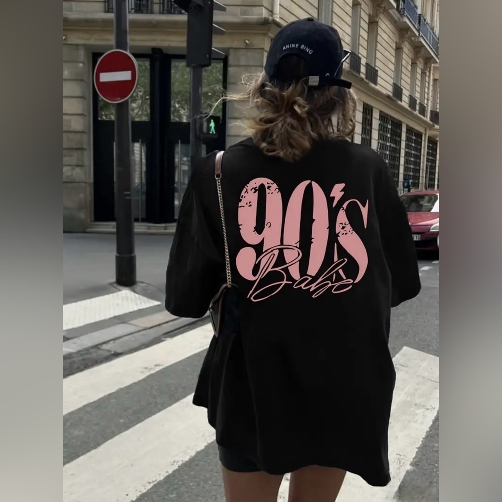 Women's Black 90s Babe Retro Short Sleeve Graphic T-Shirt - Size XL - NEW - Picture 6 of 7